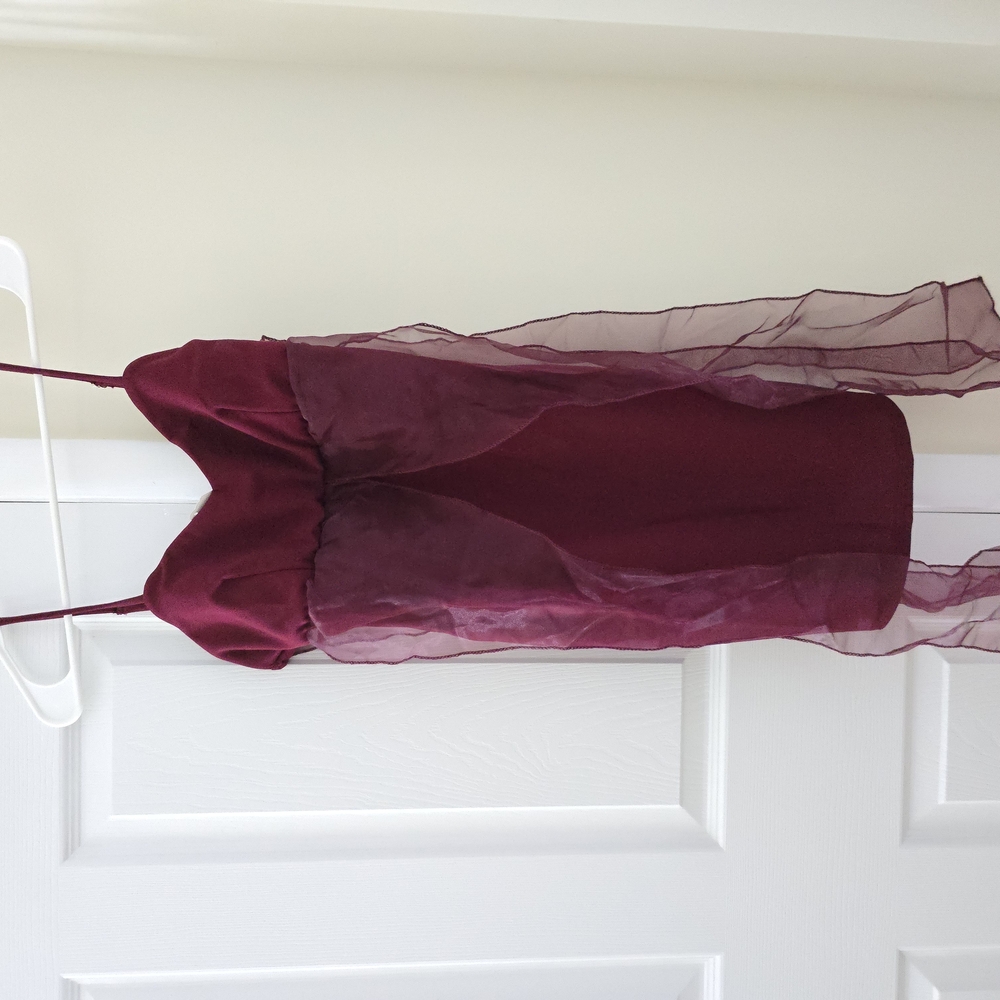 Elegant Burgundy Dress with Sheer Overlay